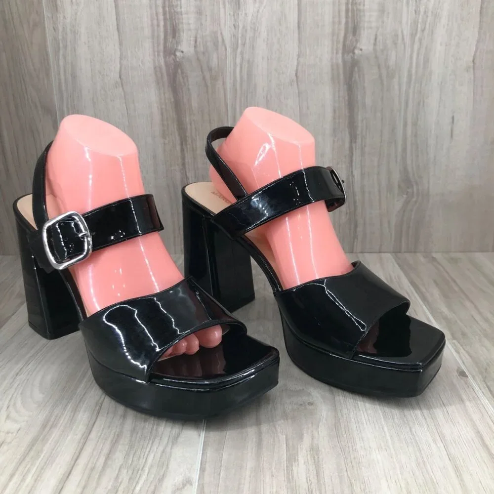 Marc Fisher Platform Sandals Womens 11M Graduate Black Buckle Strap Shoes